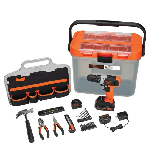 Kit Projeto para casa Parafusadeira/ Furadeira de Impacto 20V 3/8" com 29 acessórios e caixa organizadora BCKSB29C04-BR BLACK DECKER